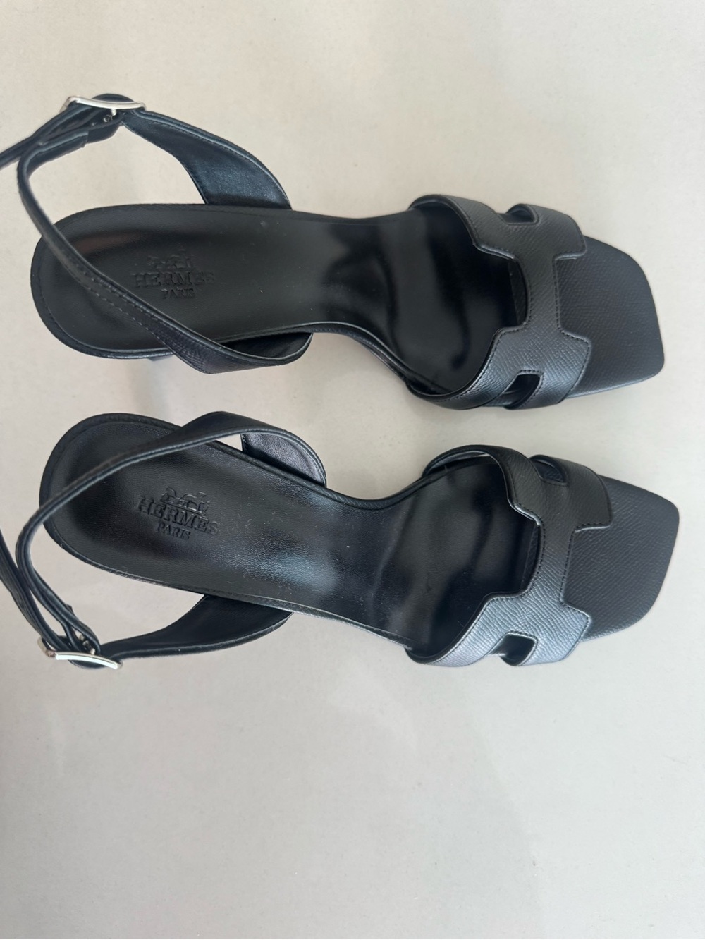 Hermes Black H-Cut Leather Slingback Heels